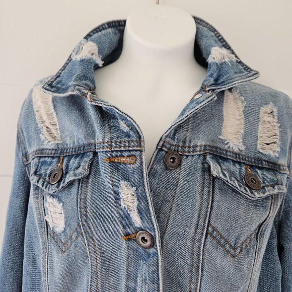 Highway Premium Denim Jean Jacket. Sz. SM distressed - Picture 2 of 7